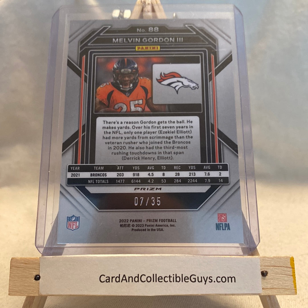 2022 PANINI PRIZM FOTL #88 MELVIN GORDON III SP RED SHIMMER 07/35 DENVER BRONCOS Trading Card