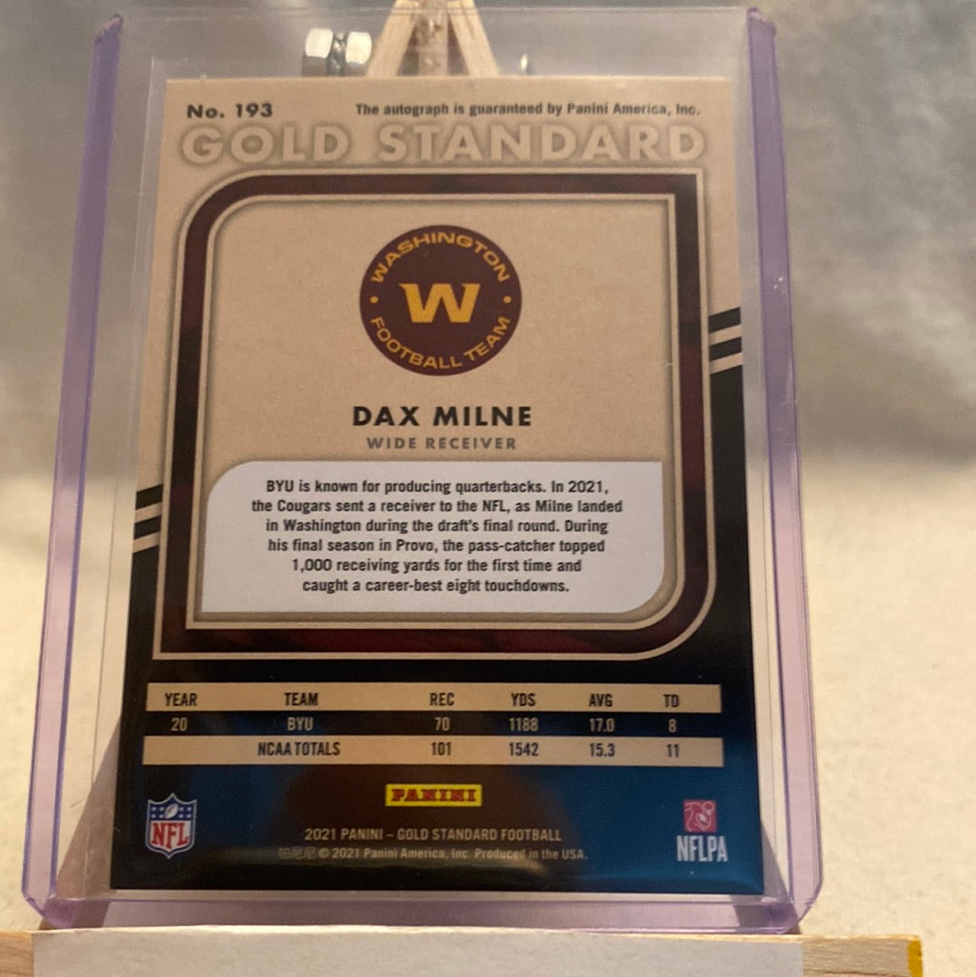 2021 Panini Gold Standard Dax Milne Gold Rookie Auto SP /199 RC #193 Commanders Trading Card