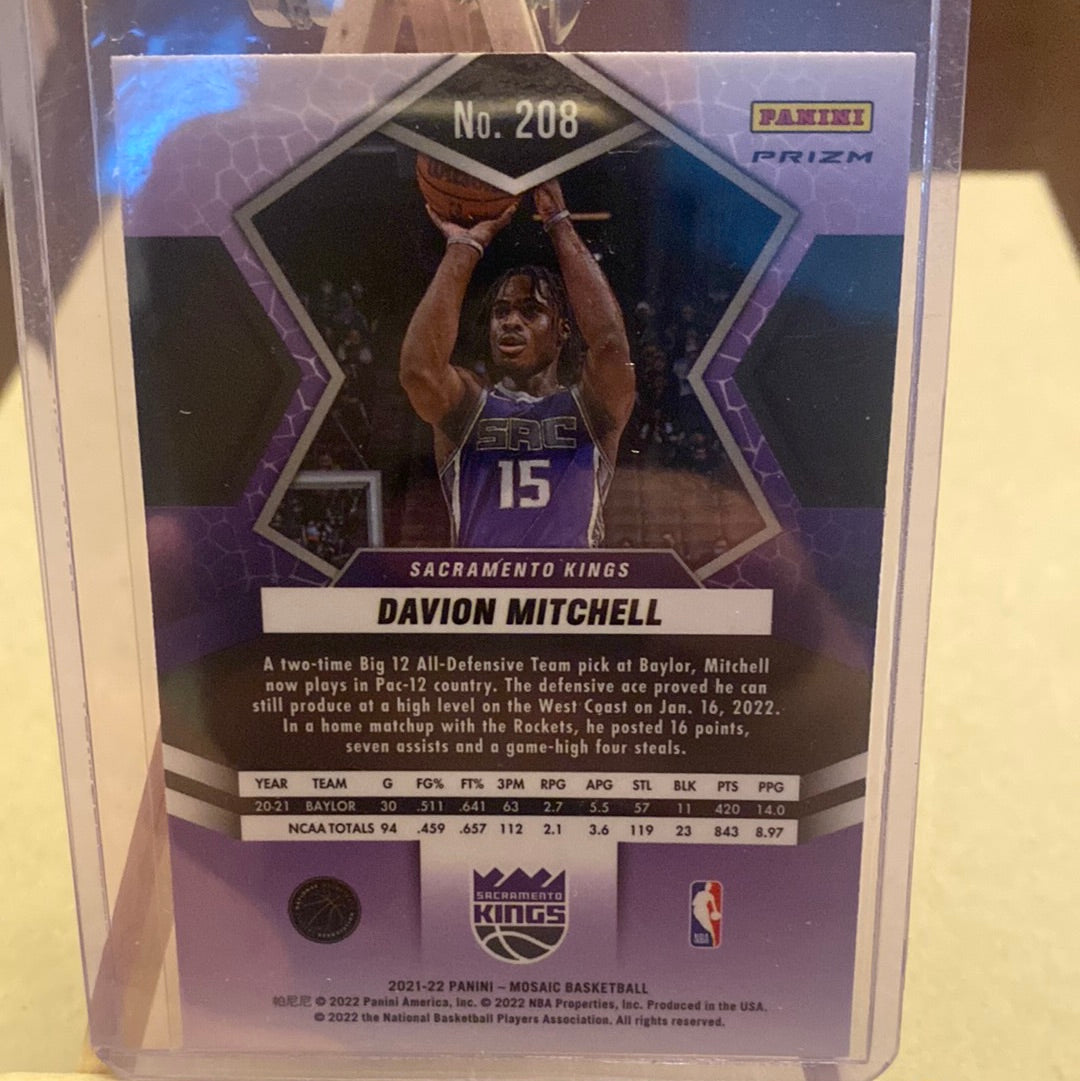 2021-22 Panini Mosaic DAVION MITCHELL Silver Prizm Rookie RC #208 Kings Trading Card