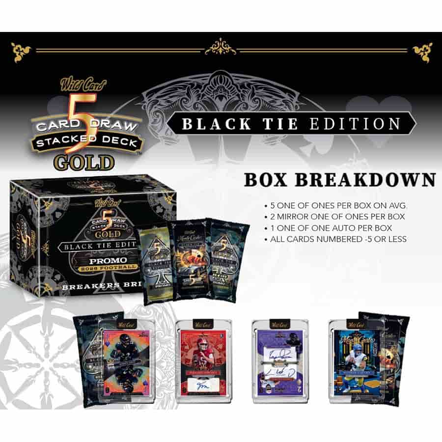 2026 Wild Card: Football 5 Card Draw Gold Black Tie