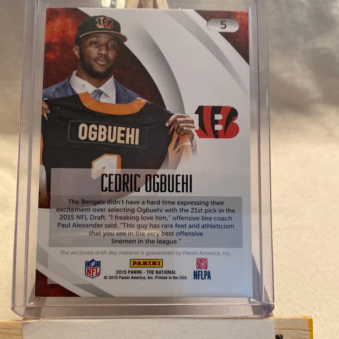 2015 Panini National Draft Day Hat Relic Cedric Ogbuehi RC Cincinnati Bengals Trading Card