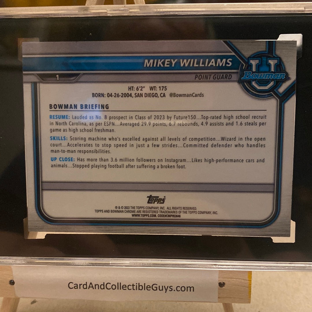 2021-22 Bowman University Mikey Williams 1st Bowman Chrome Refractor SP SGC-8 Trading Card