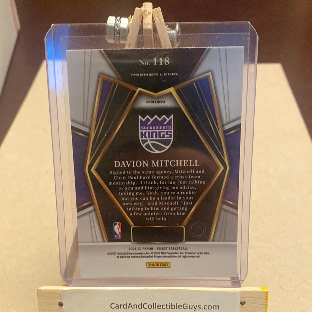 Davion Mitchell RC #118 Orange Shimmer Prizm Premier Level Select Kings 2021-22 Trading Card