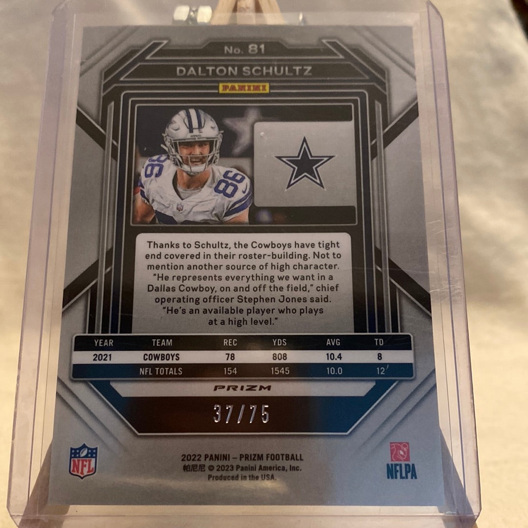 2022 Panini Prizm DALTON SCHULTZ Green Scope Prizm 37/75 #81 Dallas Cowboys Trading Card