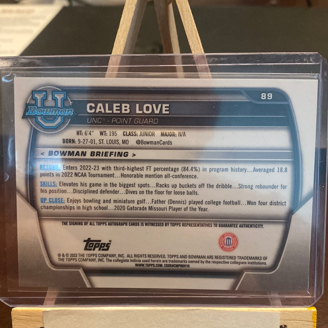 2022-23 Bowman University Chrome Caleb Love AUTO AUTOGRAPH RC UNC Trading Card
