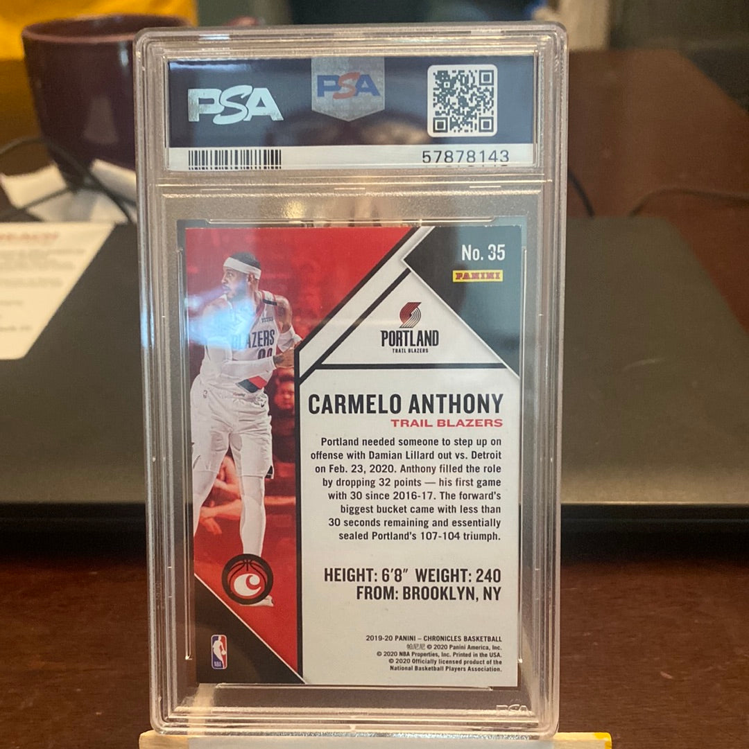2019 Panini Chronicles NBA Basketball #35 Carmelo Anthony PSA 10 Trading Card