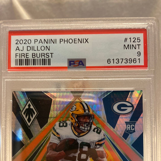 2020 Panini Phoenix AJ Dillon Fire Burst Rookie Card #125 Graded RC PSA 9 MINT