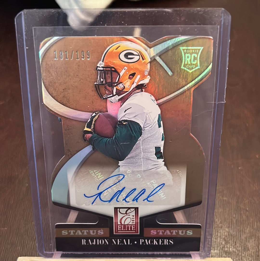 2014 Panini Elite Status Gold Die-Cut 181/199 Rajion Neal #177 Rookie Auto RC Trading Card