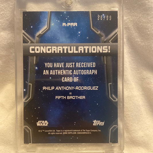 2020 Topps StarWars Holocron Philip Anthony Rodriguez as Fifth Brother Auto /99
