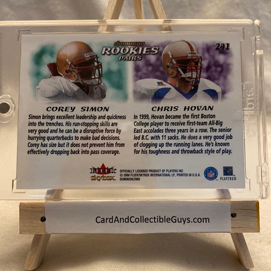 2000 Fleer Rookies Pair Corey Simon & Chris Hovan Card Signed By Simon. Trading Card