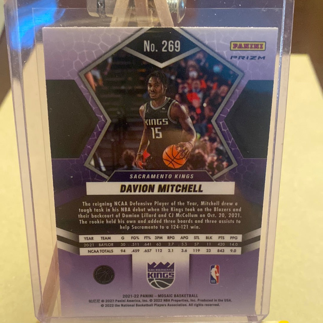 2021-22 Panini Mosaic Davion Mitchell Silver Prizm Rookie RC #269 Kings Trading Card