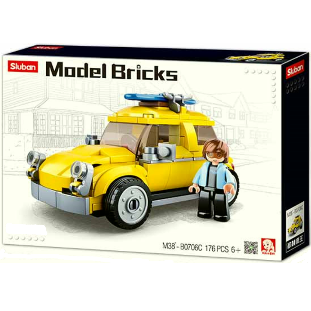 Model Bricks: Yellow Bug Car Building Brick Kit (176 pcs)
