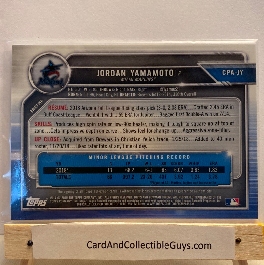 2019 Bowman Chrome Jordan Yamamoto Autographed trading card