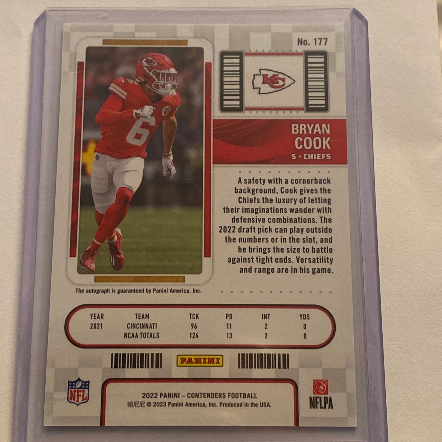 2022 Panini Contenders Bryan Cook 92/99 Autographed trading card