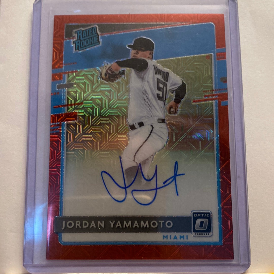 2020 Donruss Optic Jordan Yamamoto Auto Red trading card