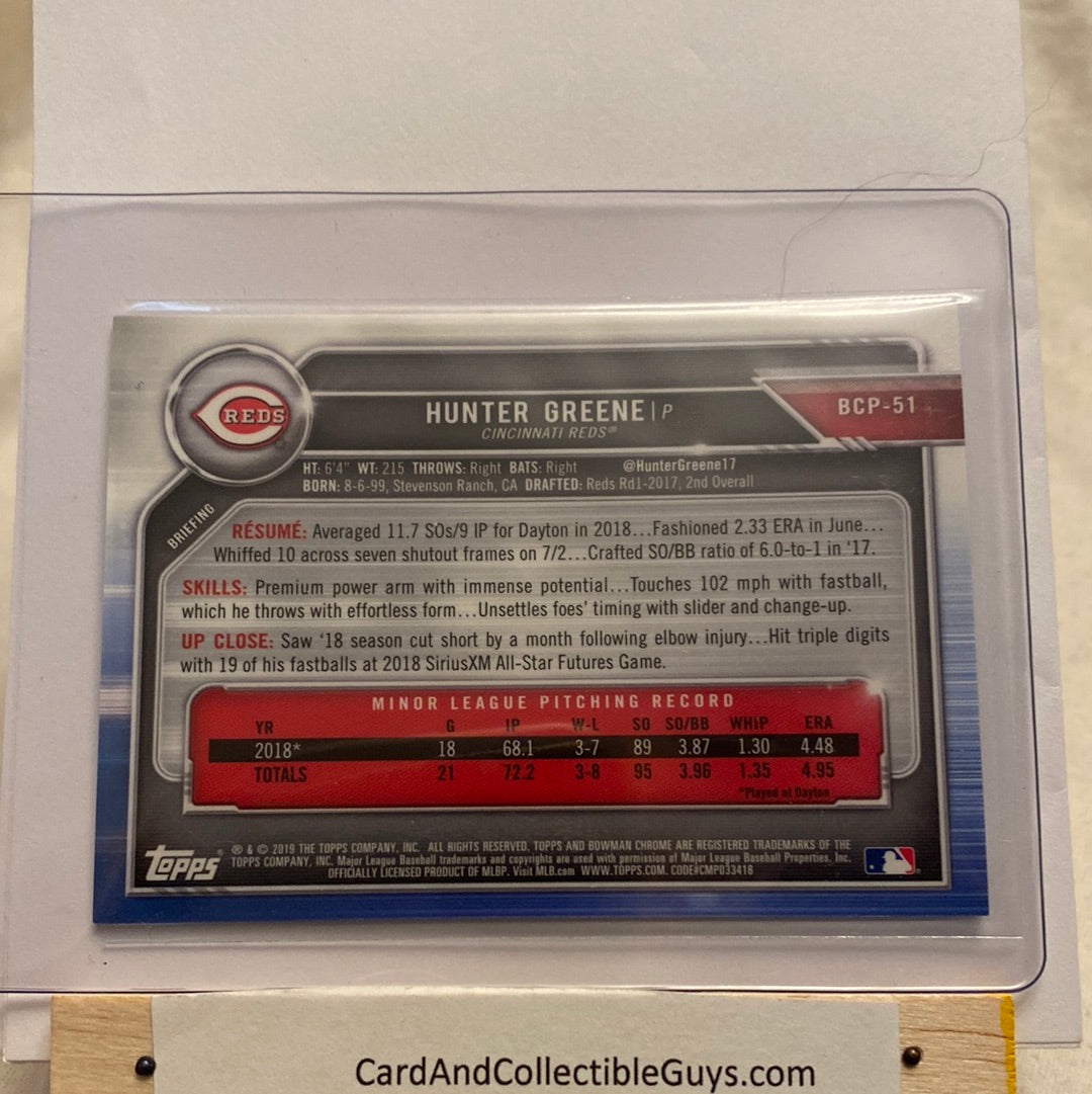 2019 Bowman Chrome Hunter Greene Purple Mojo /250 trading card