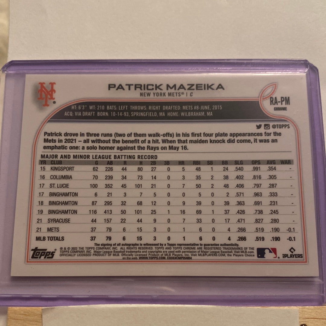 2022 Topps Chrome Patrick Mazeika Autographed trading card