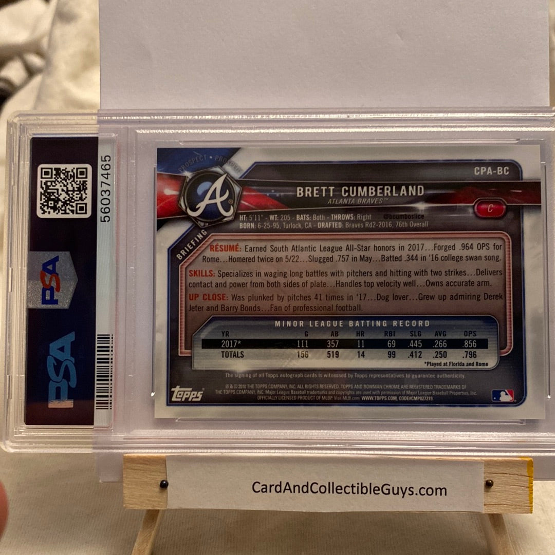 2018 Bowman Chrome Brett Cumberland Autograph PSA9 trading card
