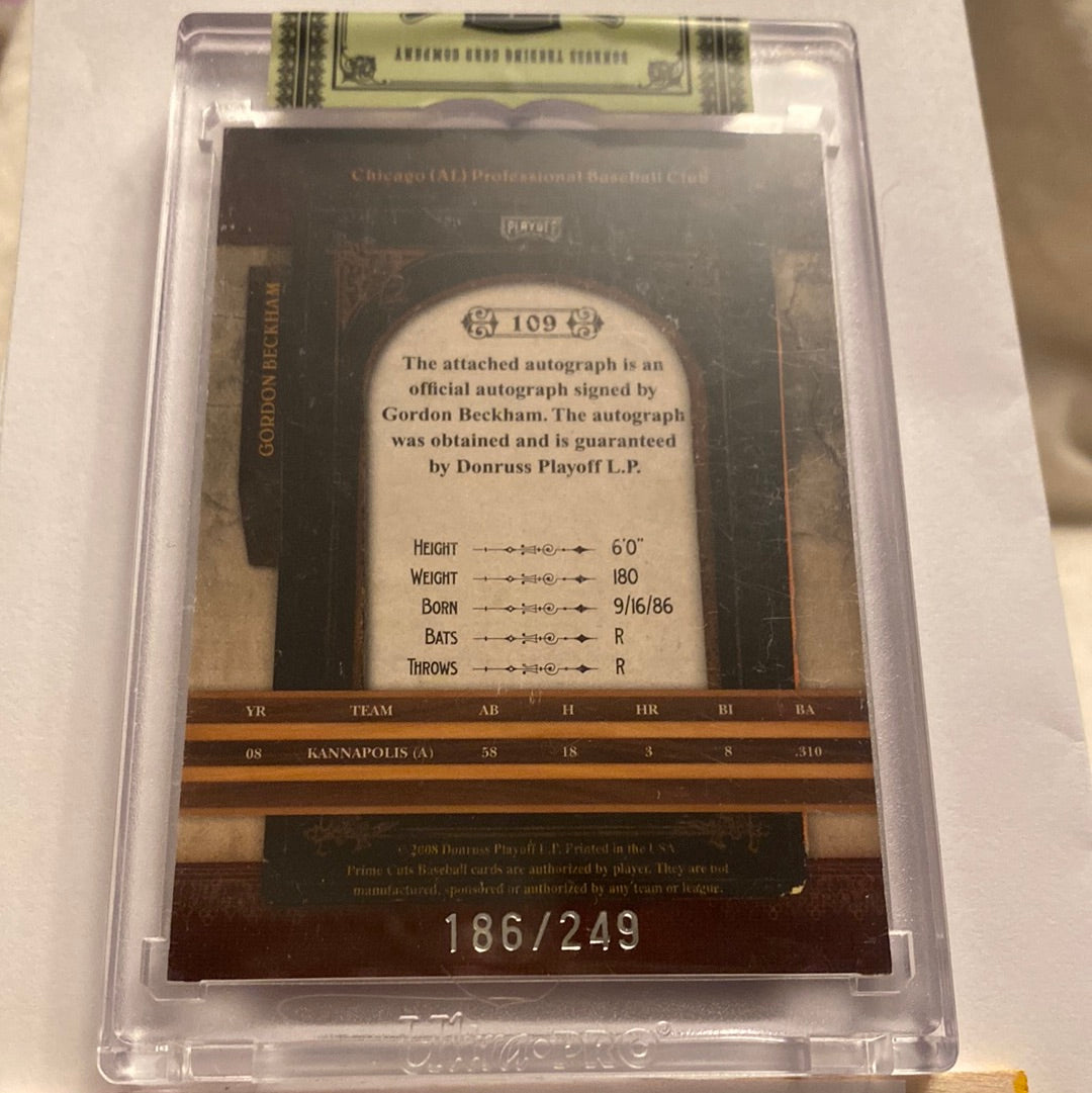 2008 Donruss playoff prime cuts Gordon Beckham Autographed /249 trading card