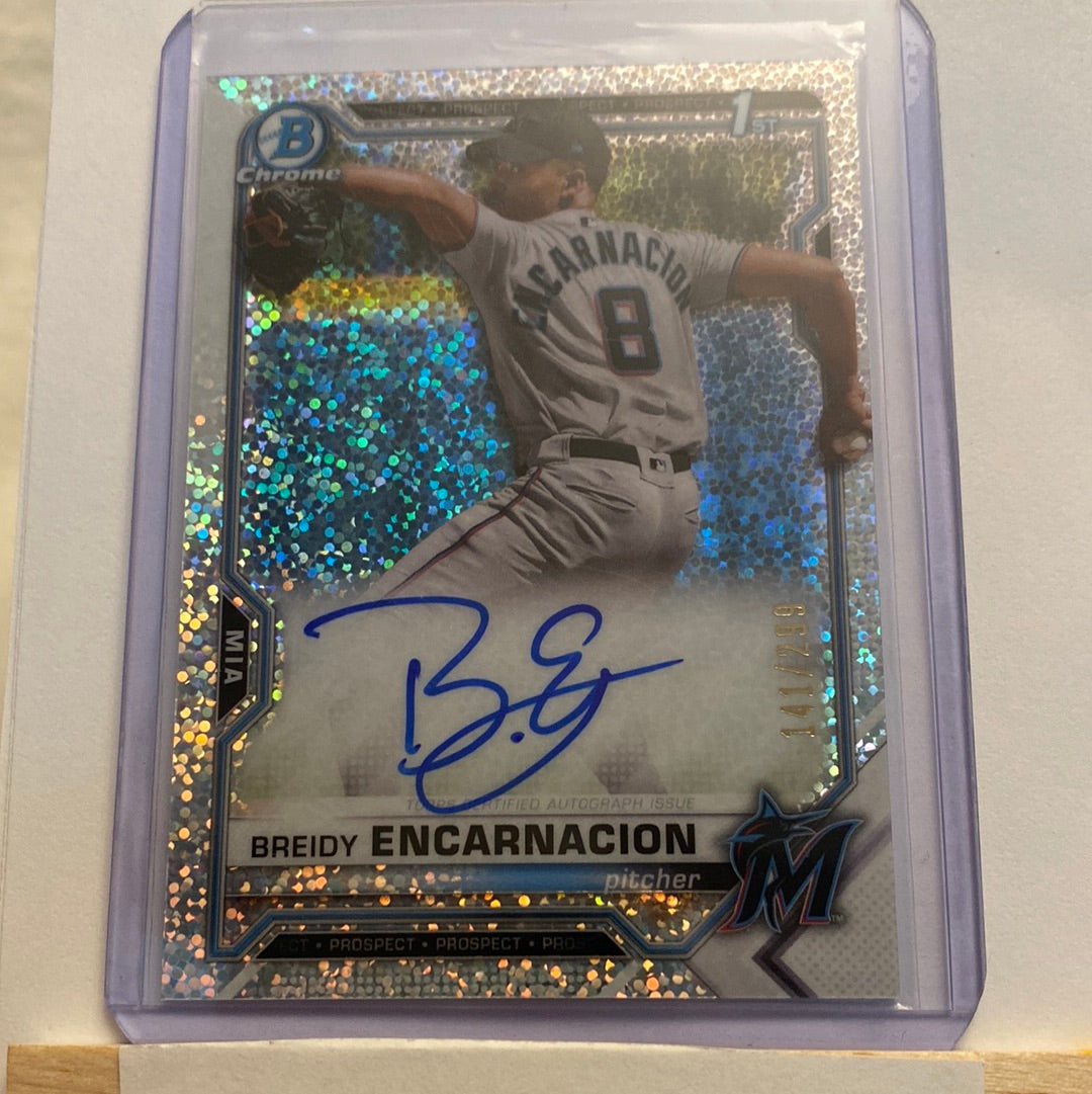 2021 Bowman Chrome Breidy Encarnacion Speckle Refractor /299 Autographed trading card