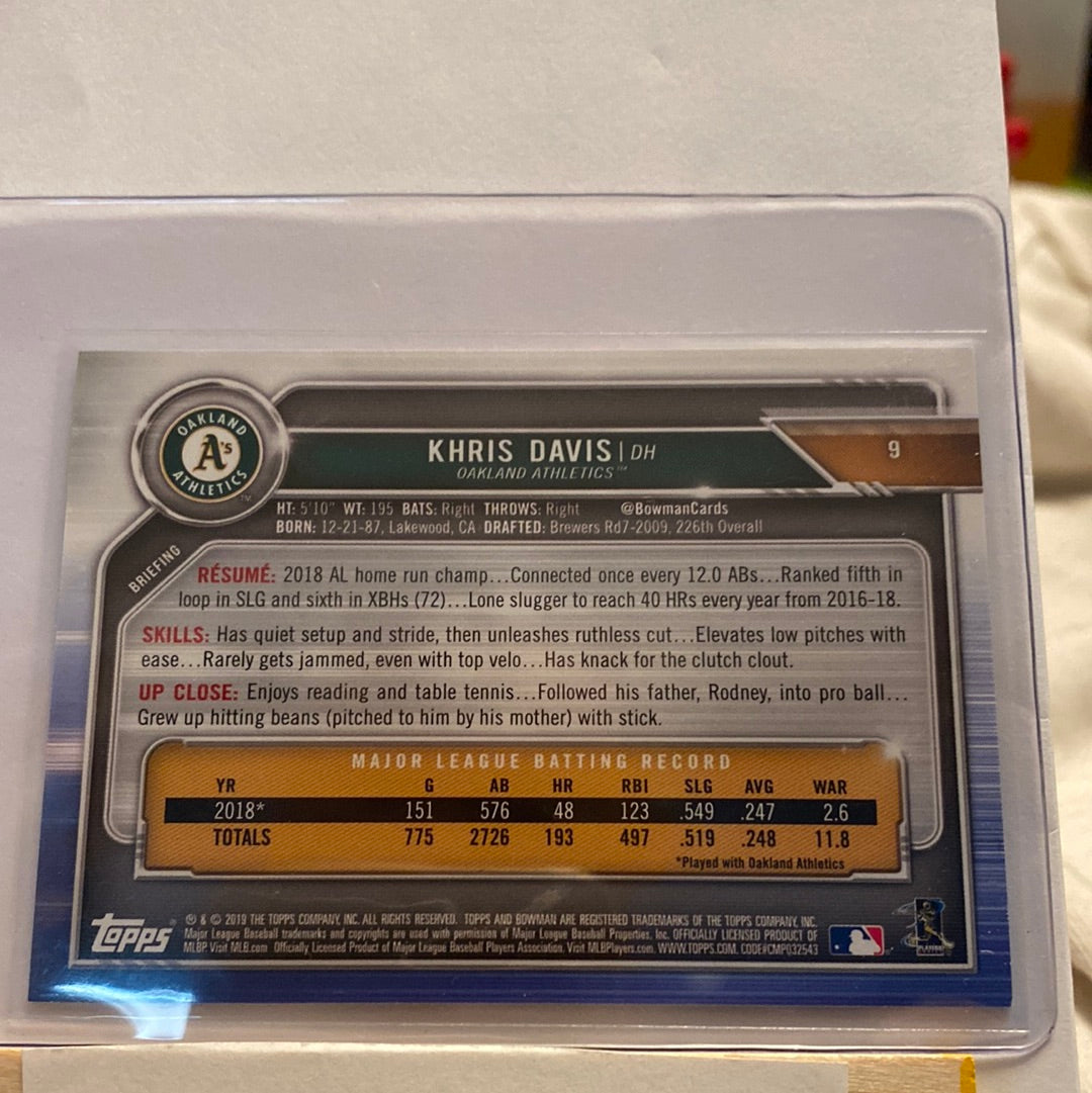 2019 Bowman Sky Blue /499 Khris Davis trading card