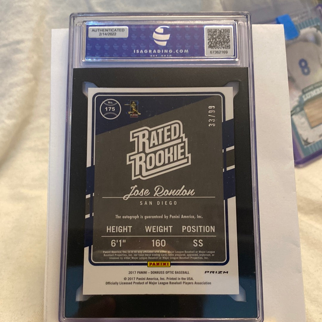 2017 Panini Optic Jose Rondon Autographed ISA10 trading card