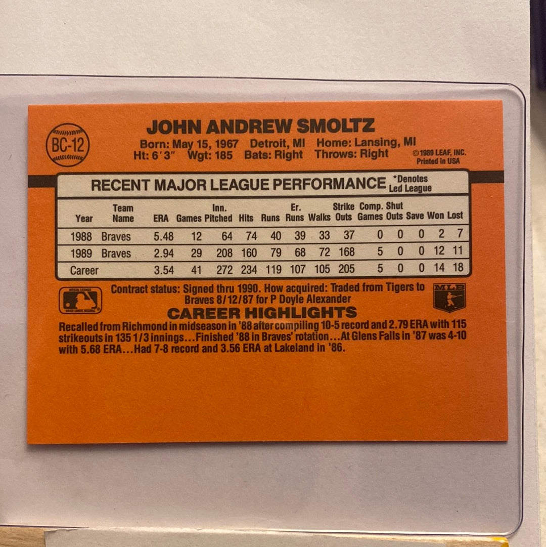 1990 Donruss Error John Smoltz (Glavine pictured) trading card