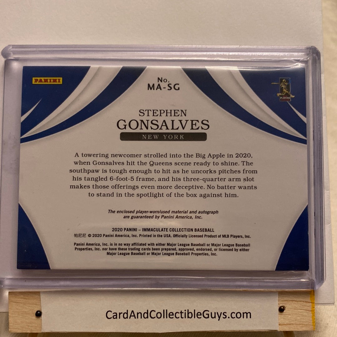 2020 Panini Stephen Gonsalves Relic and Auto /25 trading card
