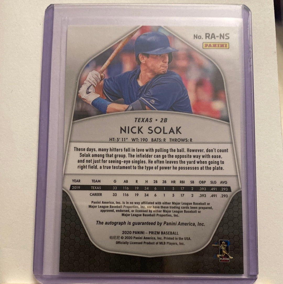 2020 Panini Prizm Nick Solak Autographed trading card