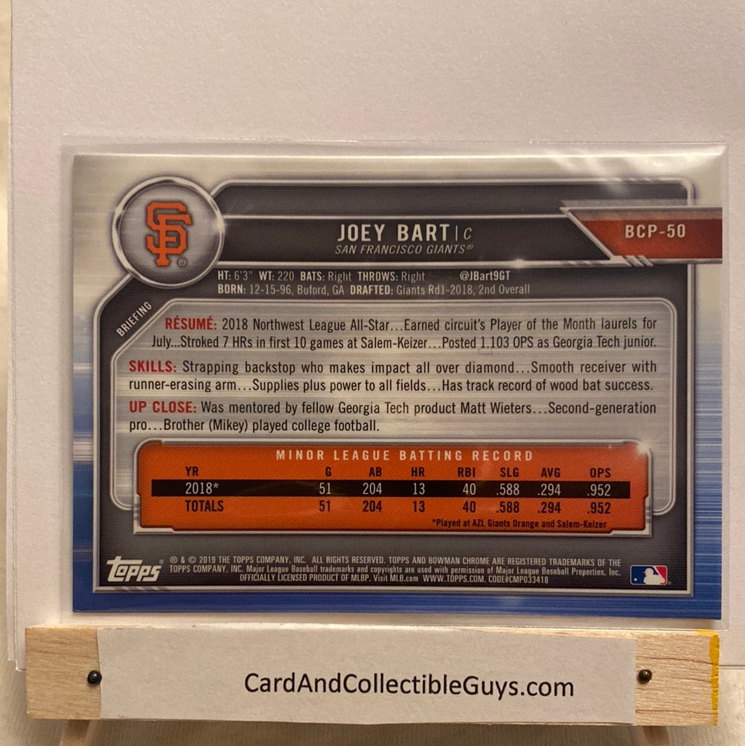 2019 Bowman Chrome Joey Bart Base & Mojo refractor trading card pair