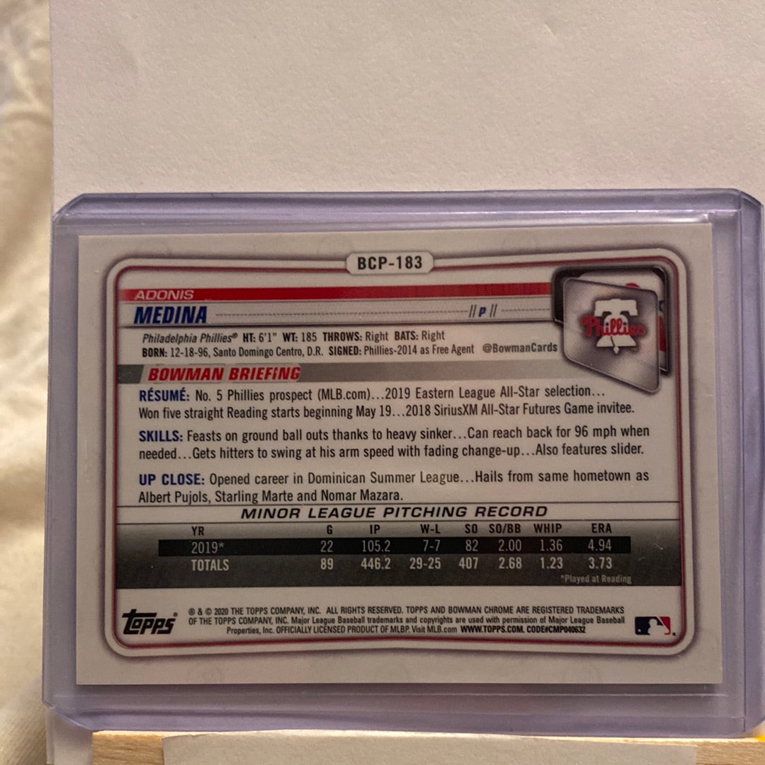 2020 Bowman Chrome Adonis Medina Purple Shimmer trading card