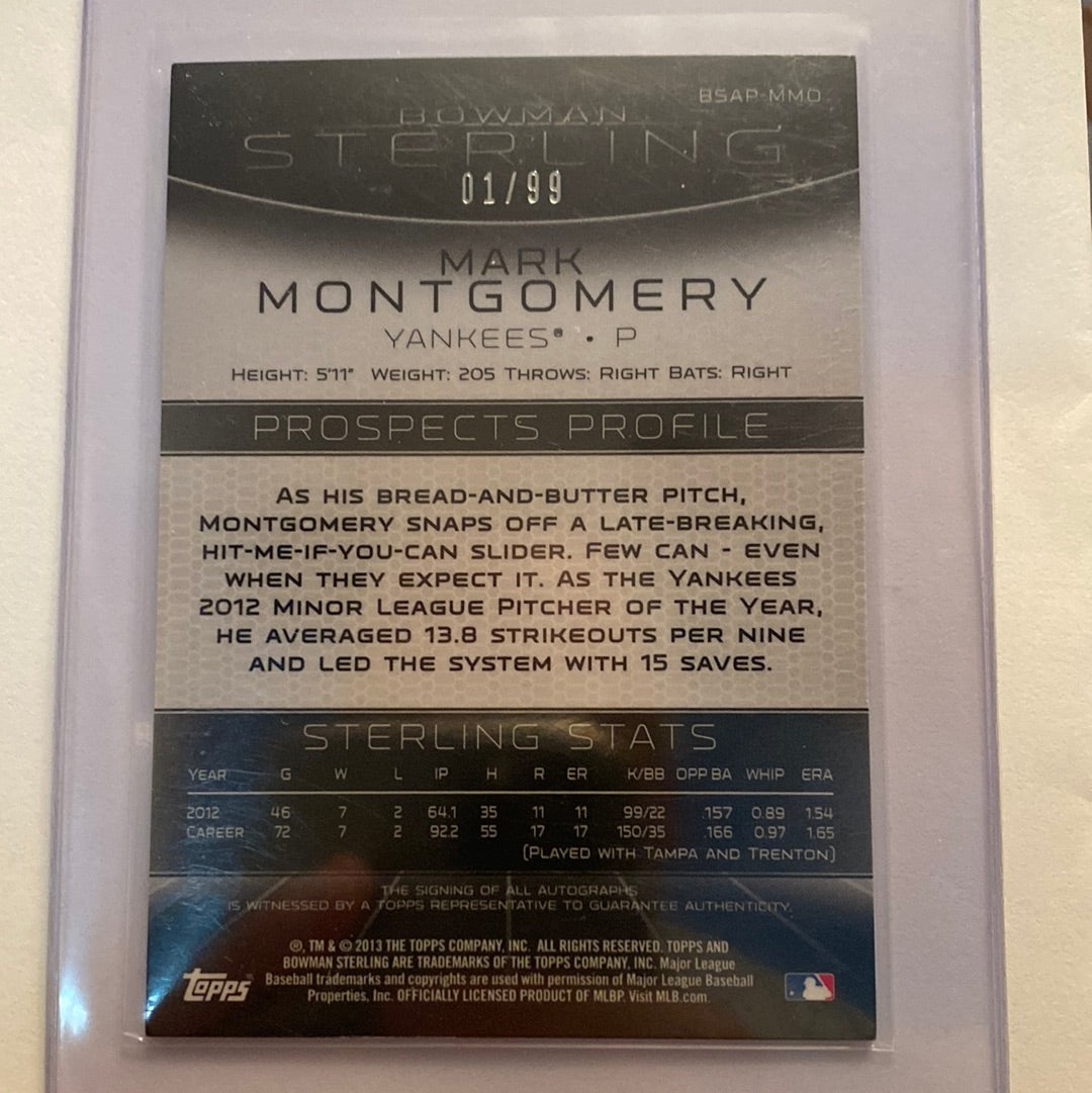 2013 Bowman Baseball Sterling Mark Montgomery Autographed Ruby /99 trading card