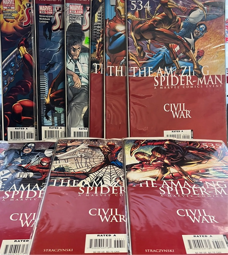 Comic Series Marvel The Amazing Spiderman Civil War series #529 - # 537