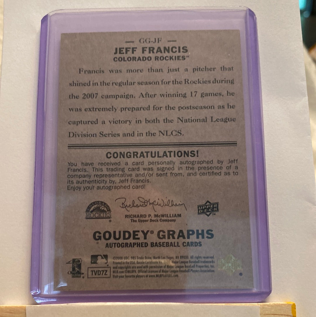 2008 Upper Deck Jeff Francis Autographed trading card