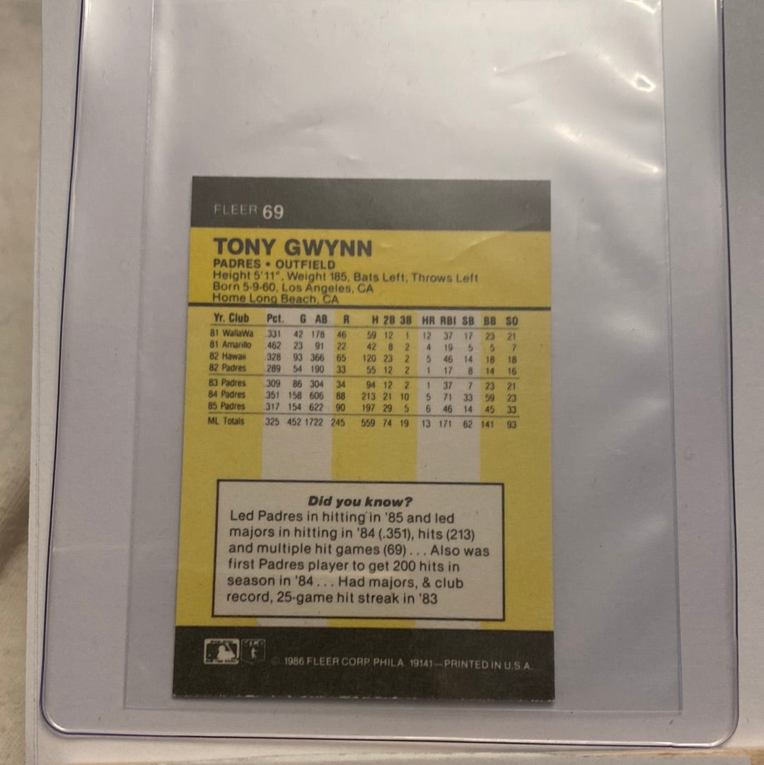 1986 Fleer Mini Tony Gwynn trading card