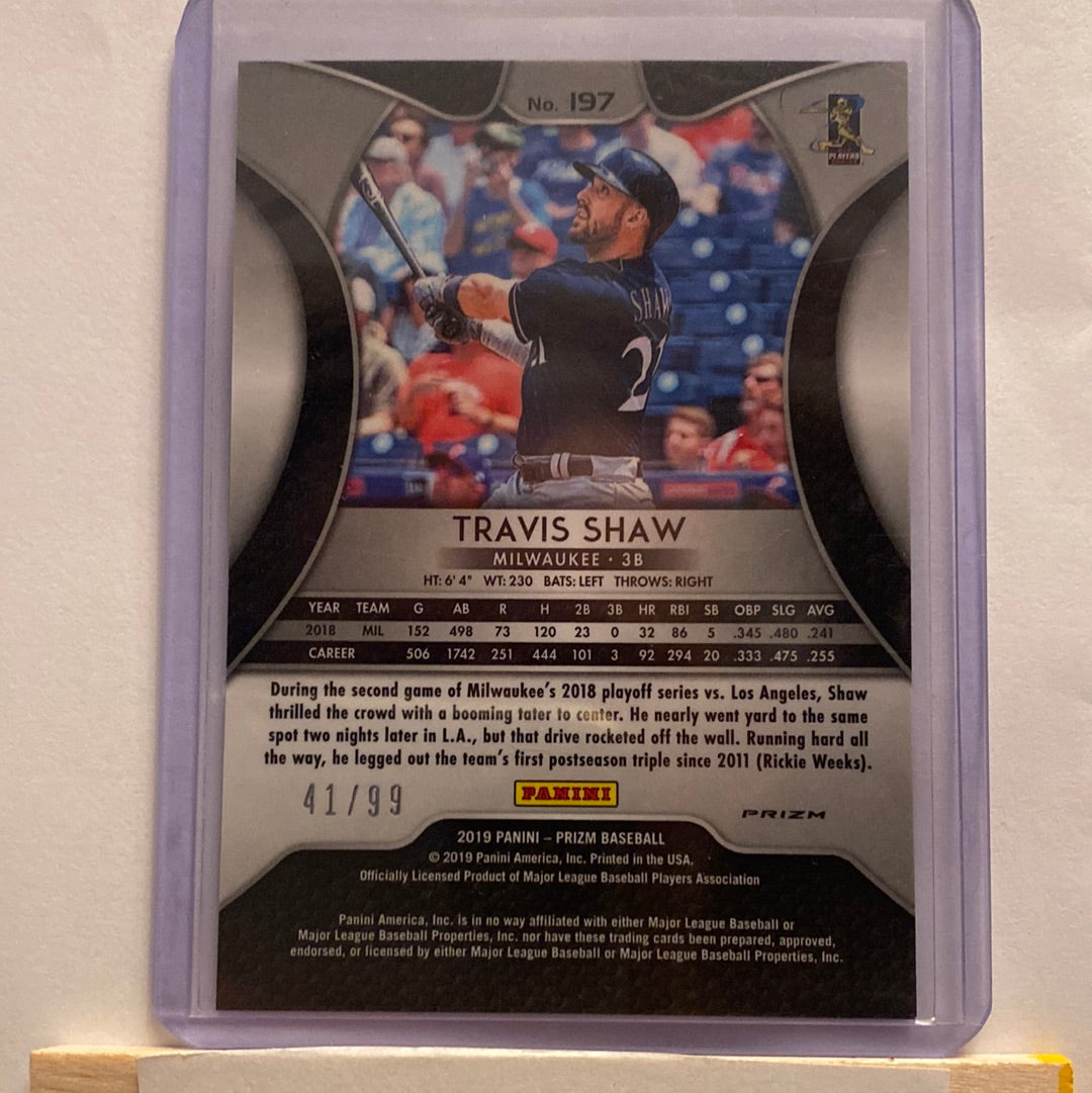 2019 Panini Prizm Travis Shaw Zebra /99 trading card