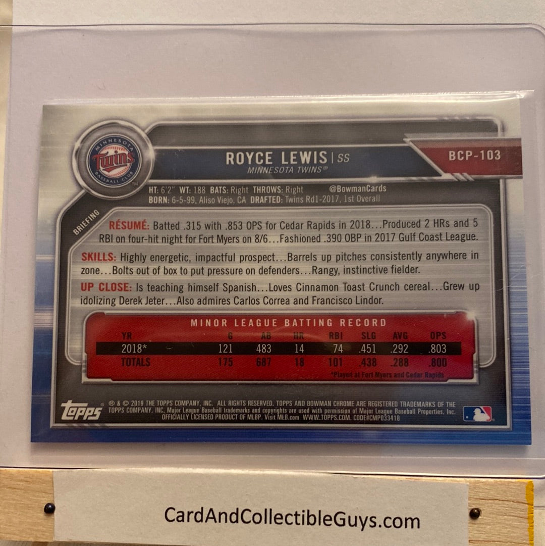 2019 Bowman Chrome Royce Lewis Purple Mojo /250 trading card