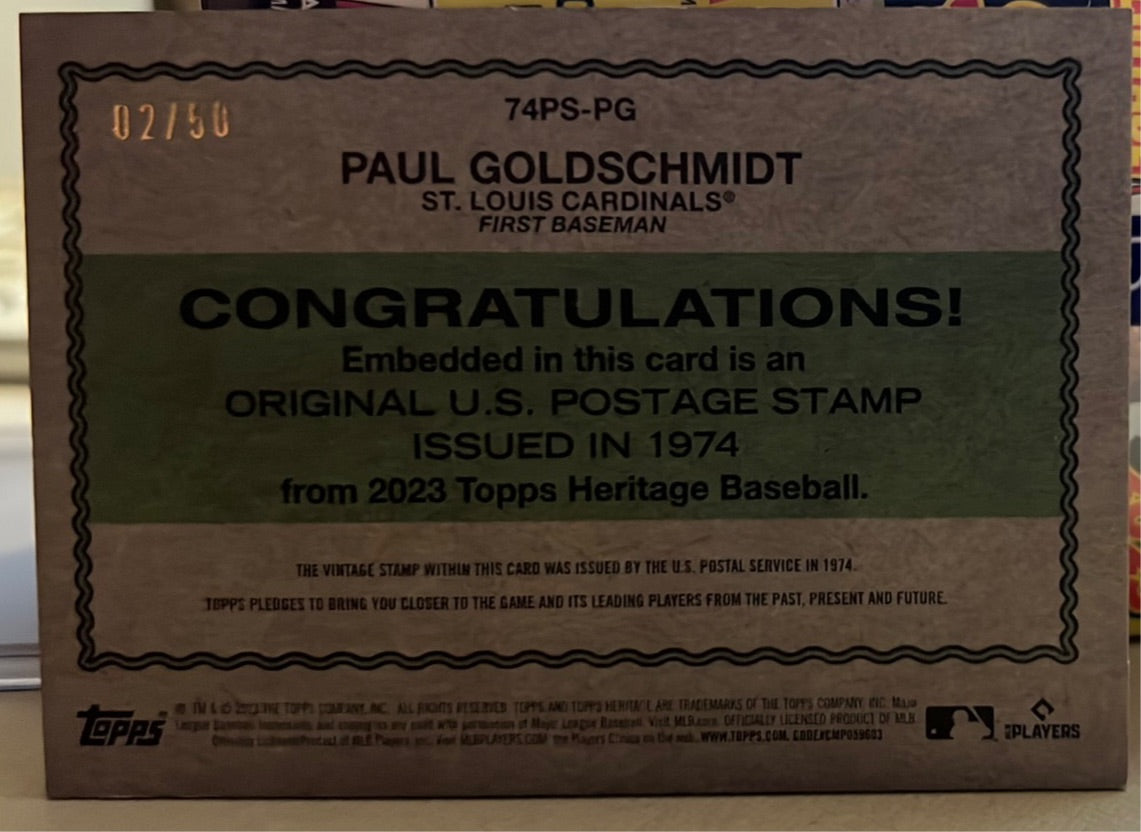 2023 Topps Heritage Baseball 1974 U.S. Postage Stamp Paul Goldschmidt Trading Cards