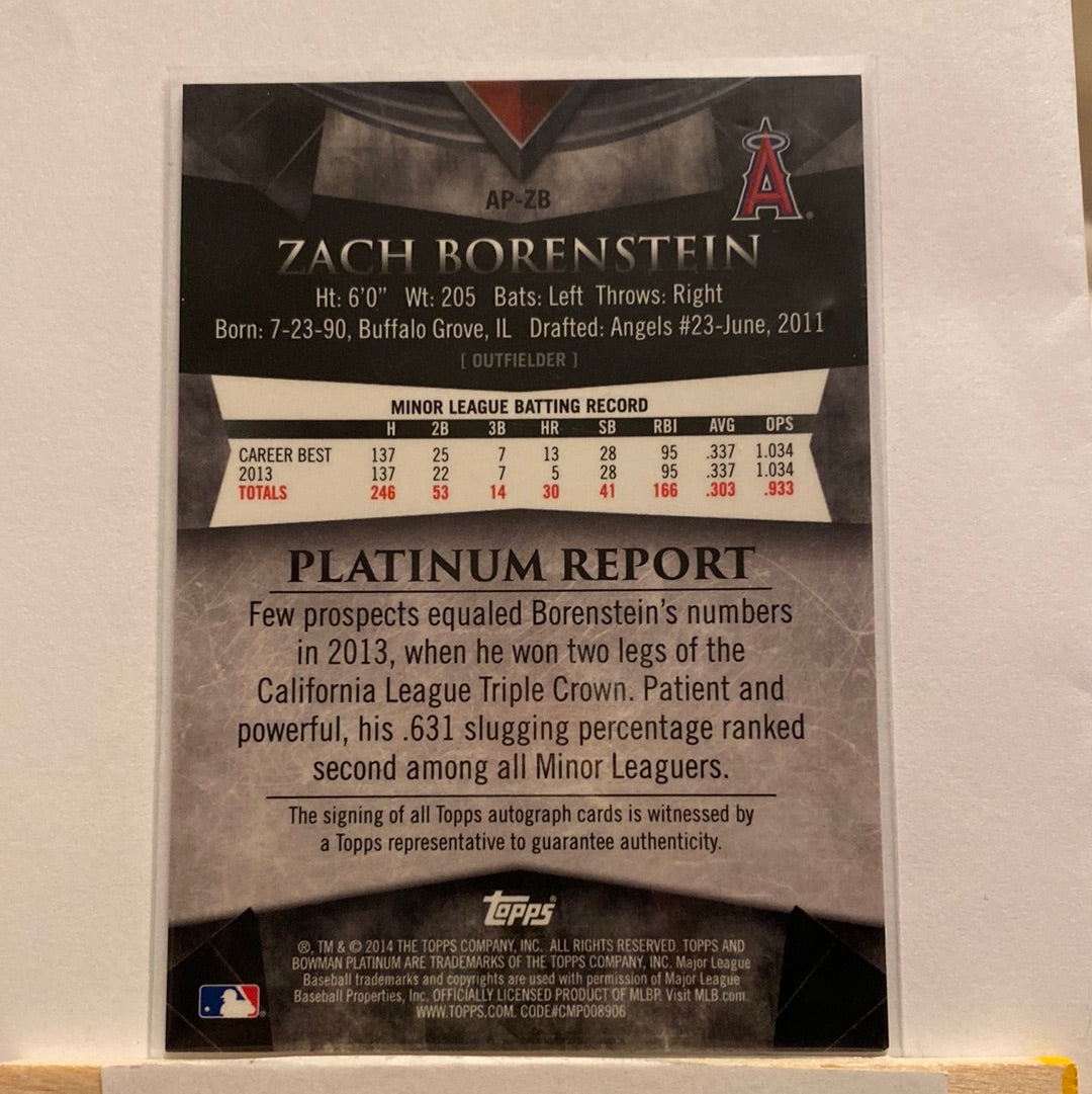 2014 Bowman Platinum Zach Borenstein Autographed trading card