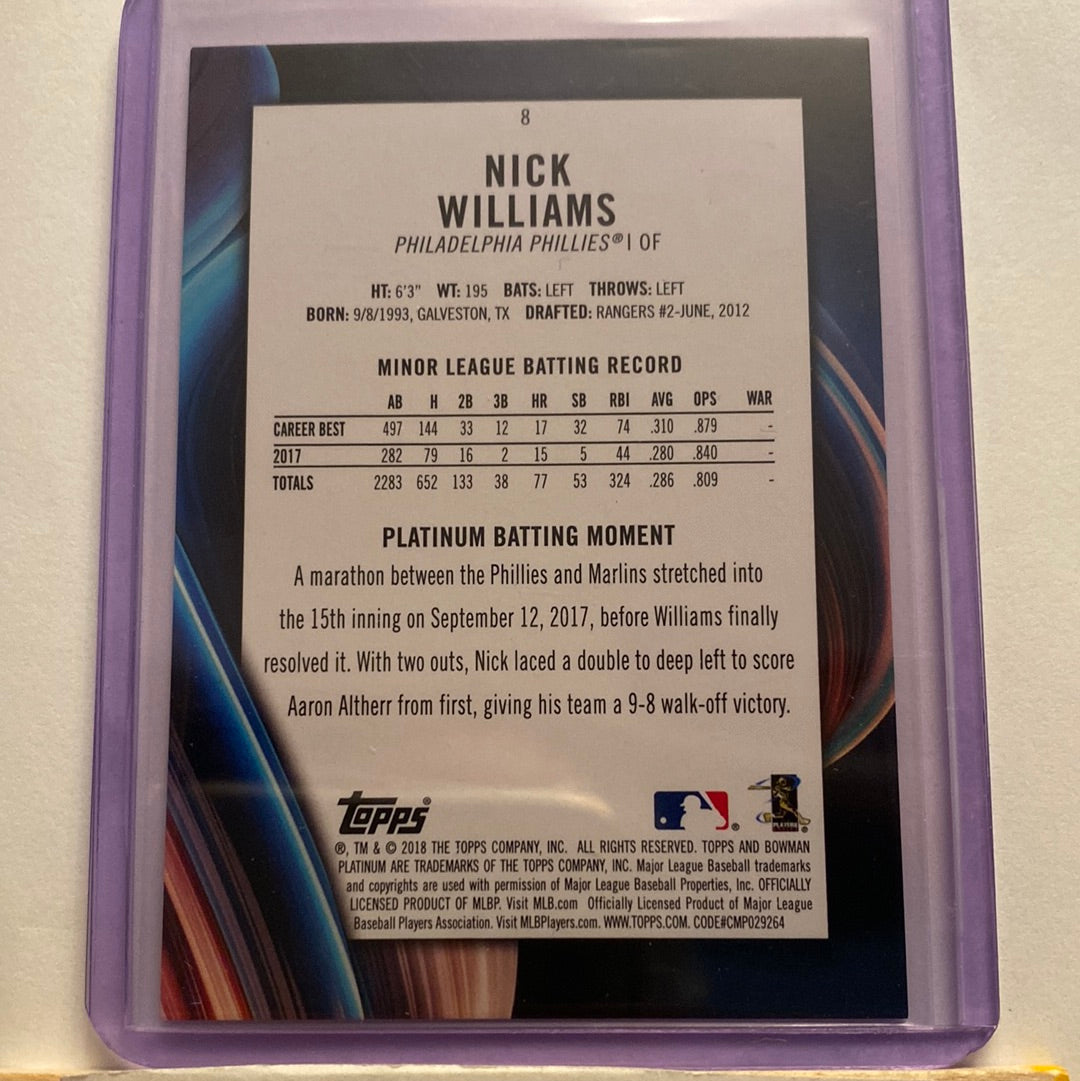 2018 Bowman Platinum Nick Williams Orange trading card