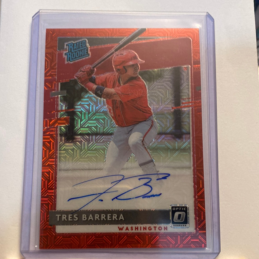 2020 Panini Donruss Tres Barrera rated rookie Autographed red mojo trading card