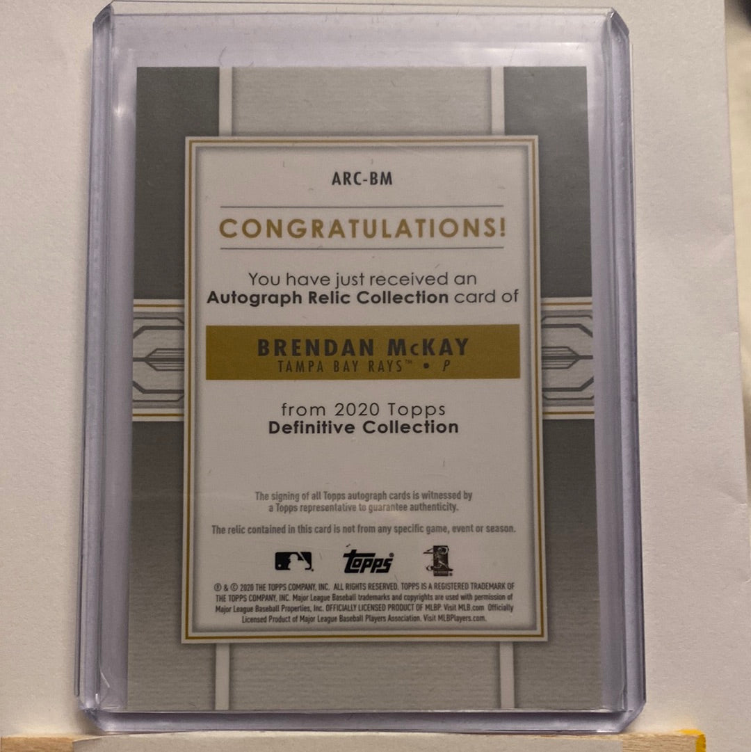 2020 Topps Definitive Brendan McKay Relic/Autographed /30 trading card