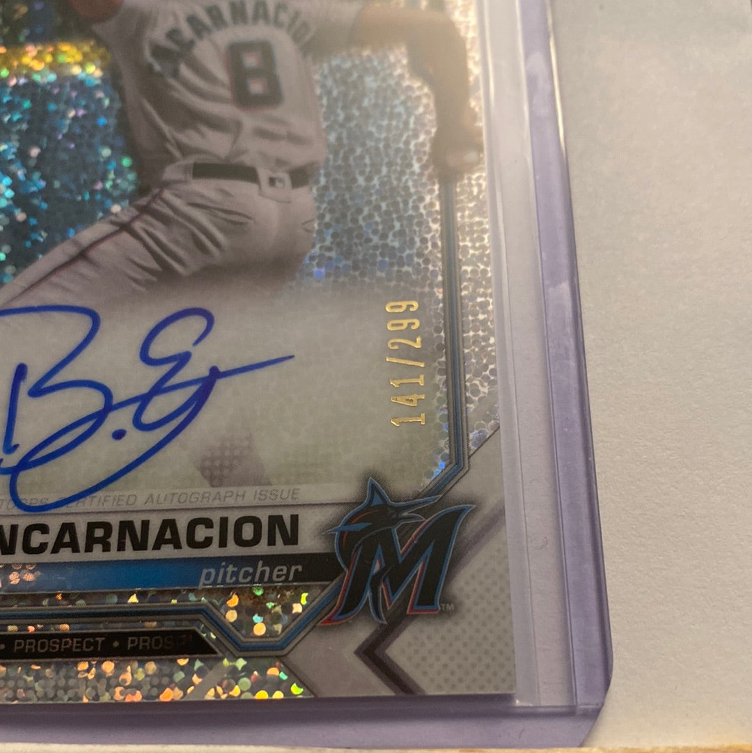 2021 Bowman Chrome Breidy Encarnacion Speckle Refractor /299 Autographed trading card