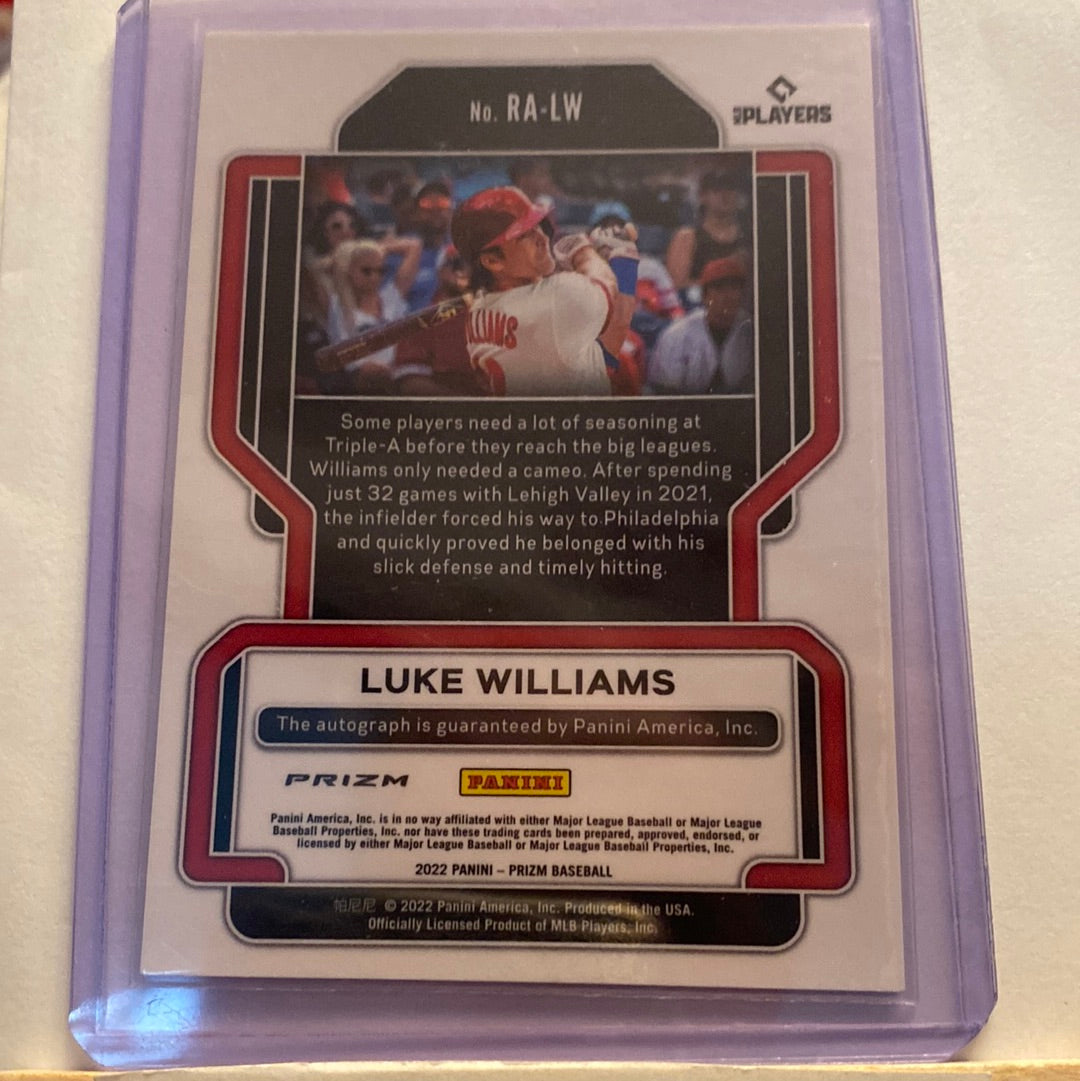2022 Panini Prizm Luke Williams Autographed Rookie trading card