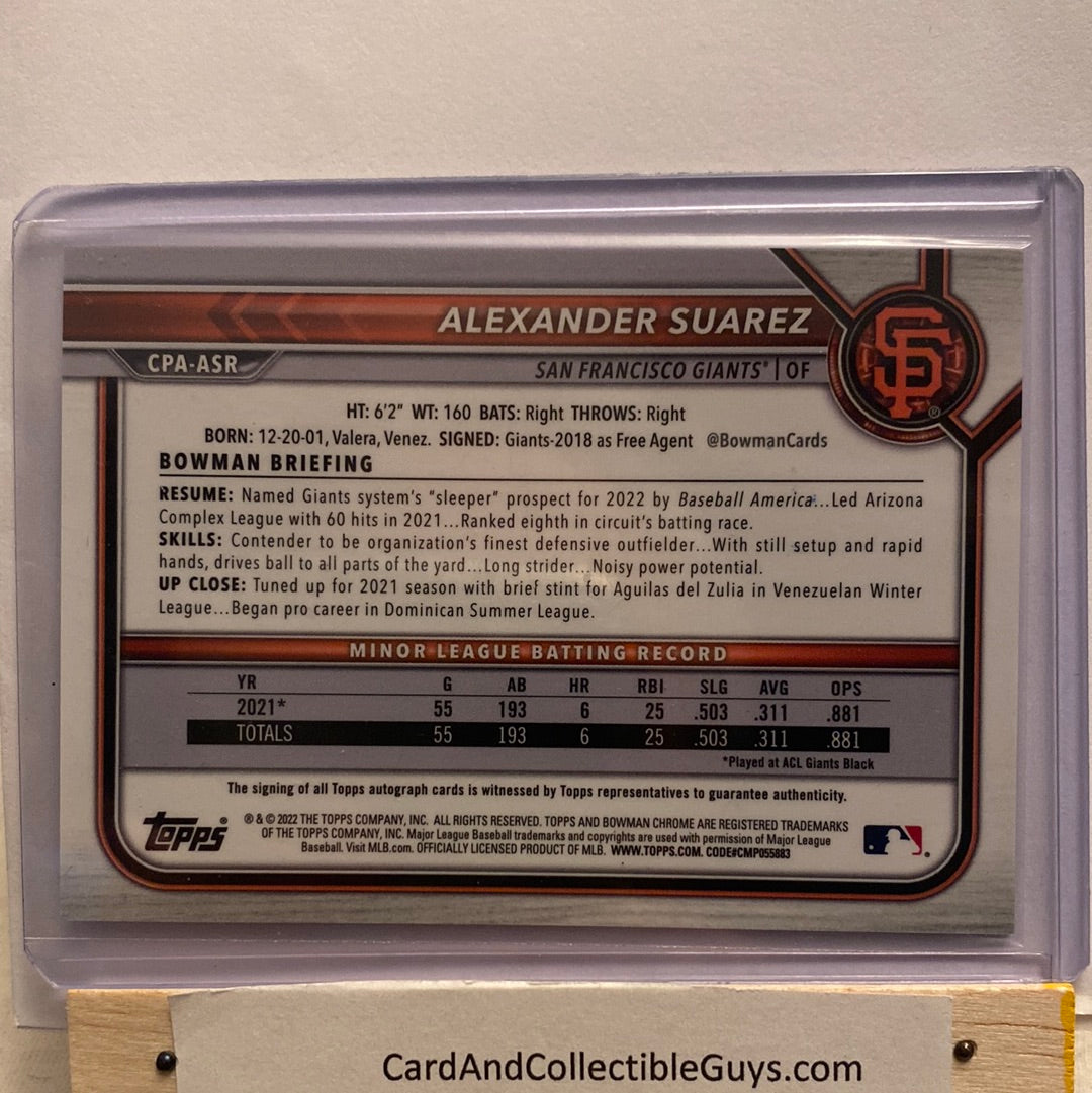 2022 Bowman Chrome Alexander Suarez Autographed trading card