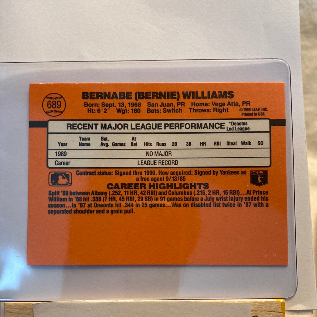 1990 Donruss Bernie Williams trading card