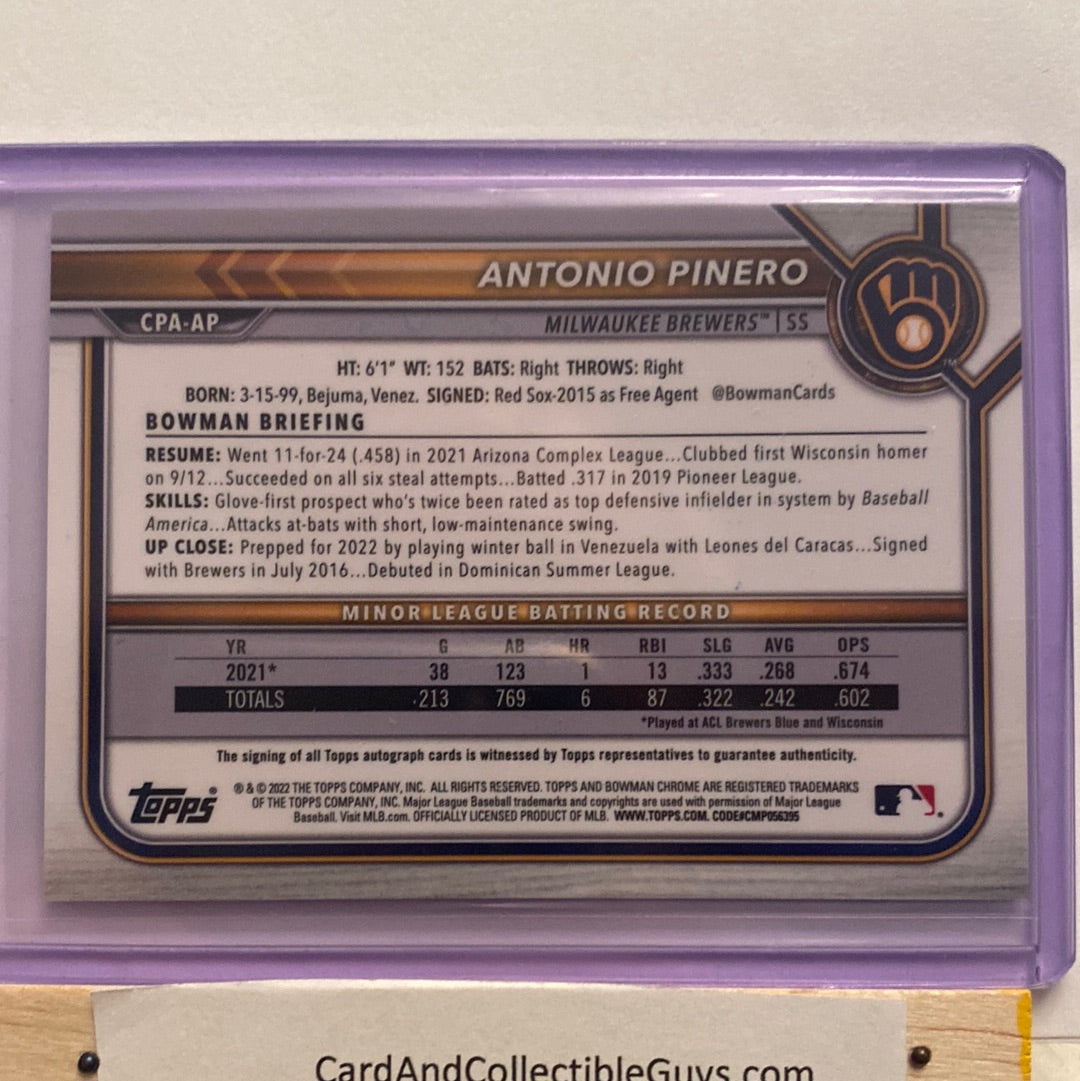2022 Bowman Chrome Antonio Pinero Autographed trading card