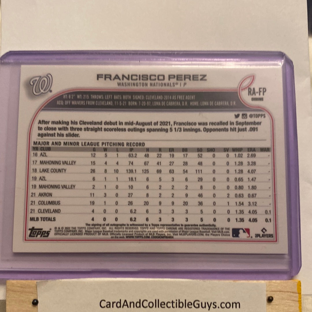 2022 Topps Chrome Francisco Perez Autographed trading card