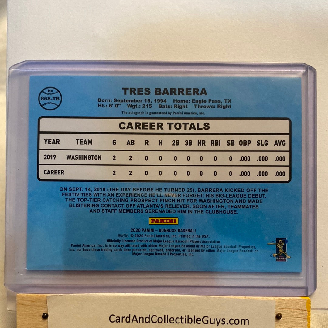 2020 Panini Donruss Tres Barrera Autographed trading card