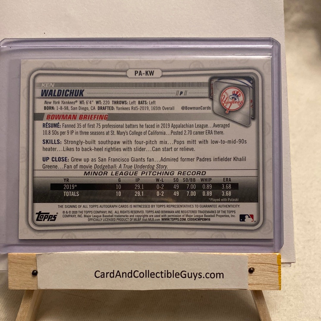 2020 Bowman Paper Ken Waldichuk green trading card
